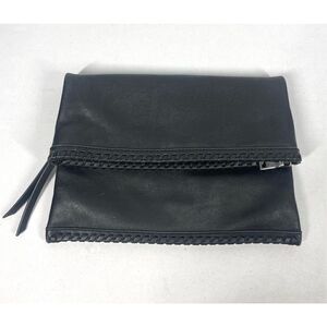 Moda Luxe Black Faux Leather Fold Over Clutch Bag Purse No Crossbody Strap